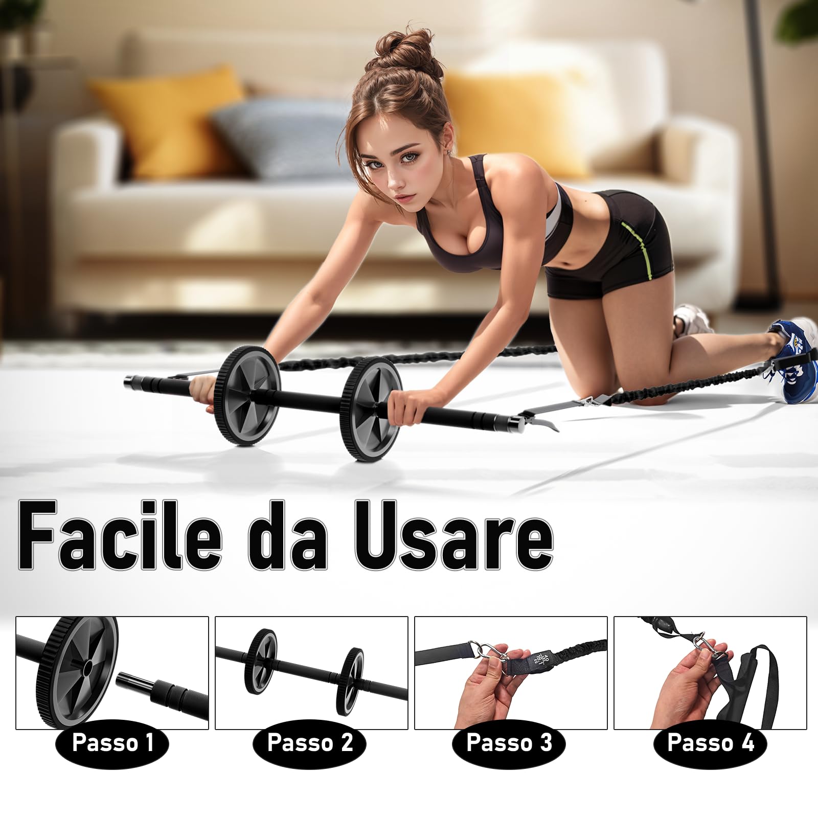 Barra Pilates, COSDIG Kit Barra per Pilates con Ab Rullo, Barra di Elastici Fitness con 6 Elastico Fitness(20/30/40 Lbs), Pilates Bar per Allenamenti Fitness, Yoga e Fisioterapia
