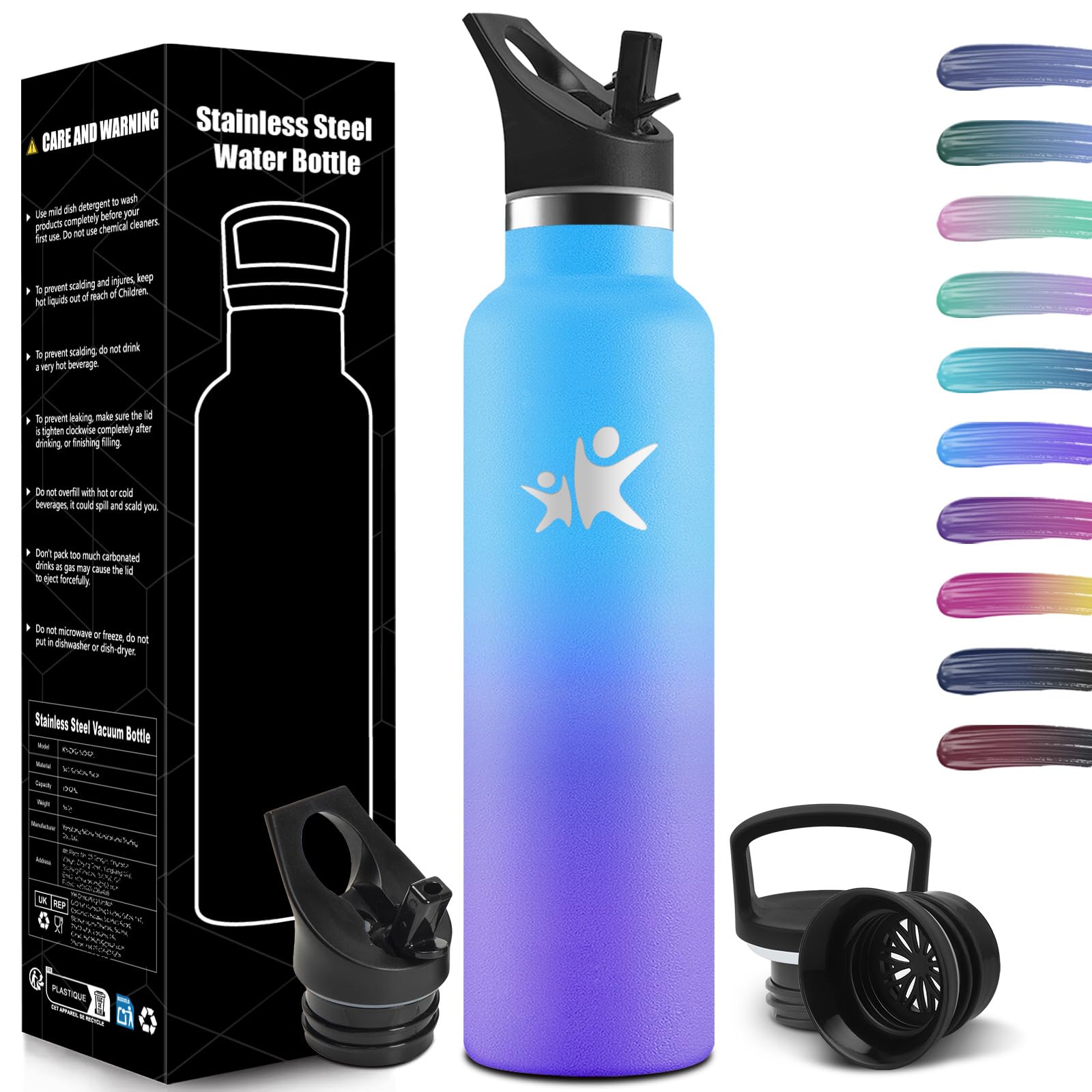 HoneyHolly Stainless Steel Water Bottle 1L BPA-Free Thermos Flask Leak-Proof Double-Walled Water Bottle Thermos Flask with Straw for Carbonated Drinks