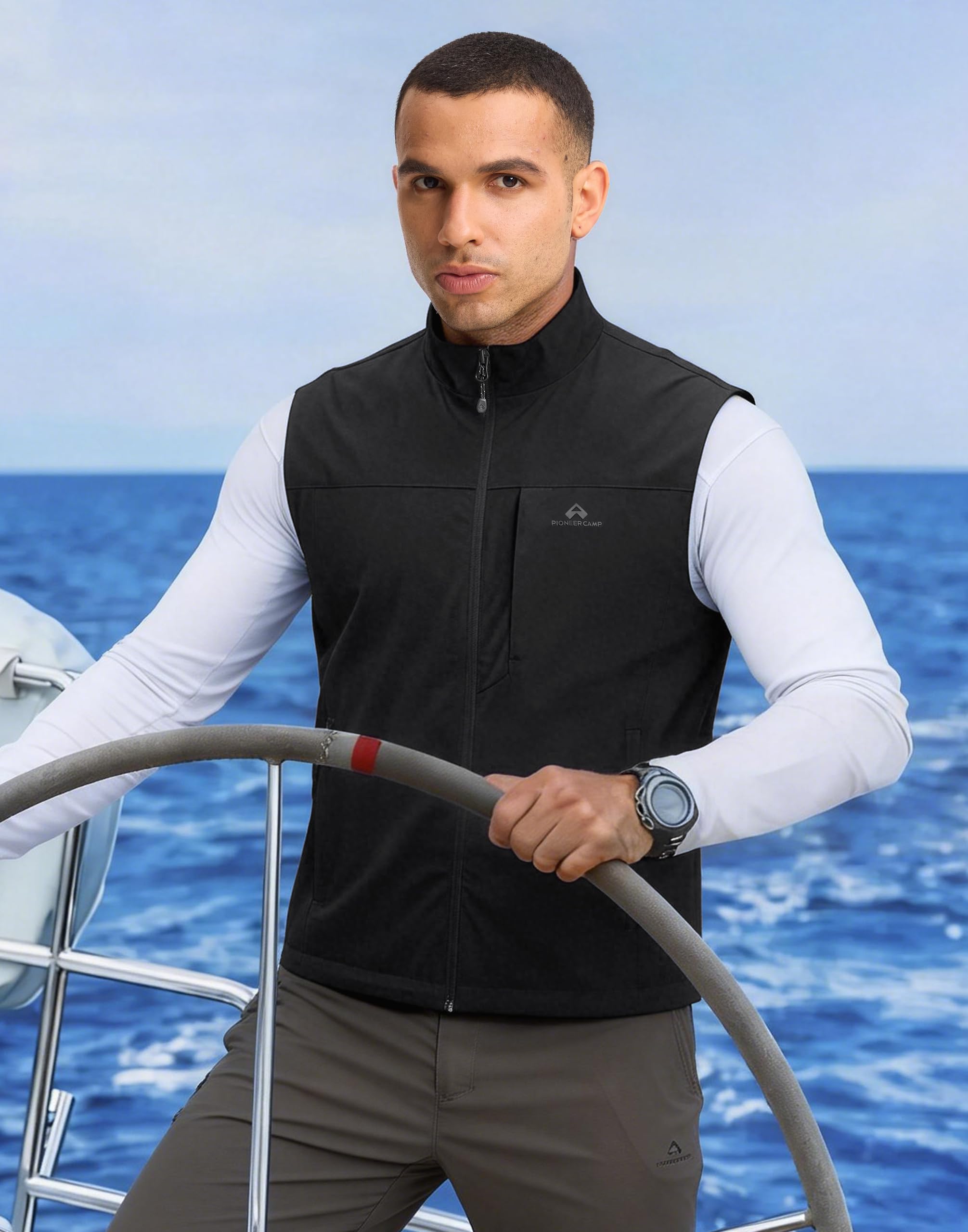 Pioneer Camp Herren Outdoor Weste – Atmungsaktive & Winddichte Funktionsweste mit Mesh-Einsätzen, Schnelltrocknend, 4-Wege-Stretch, Reißverschluss & Multi-Taschen. Ideal für Angeln, Wandern
