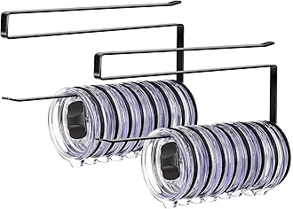 2 Pack Tumbler Lid Organizer, Horizontal Tumbler Lid Storage Hook to Hold Up 20 Lids, Space Saving Cup Lid Holders Under Cabinet Tumbler Lid Hook for Kitchen Organizer, Paper Towel Rack Hanger (Black)