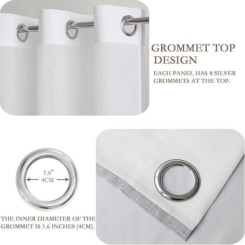 Miniatura 4 de Cortinas de lino transparente blanco para sala de estar de 96 pulgadas de largo, cortinas texturizadas de lino para dormitorio, juegos de 2 paneles