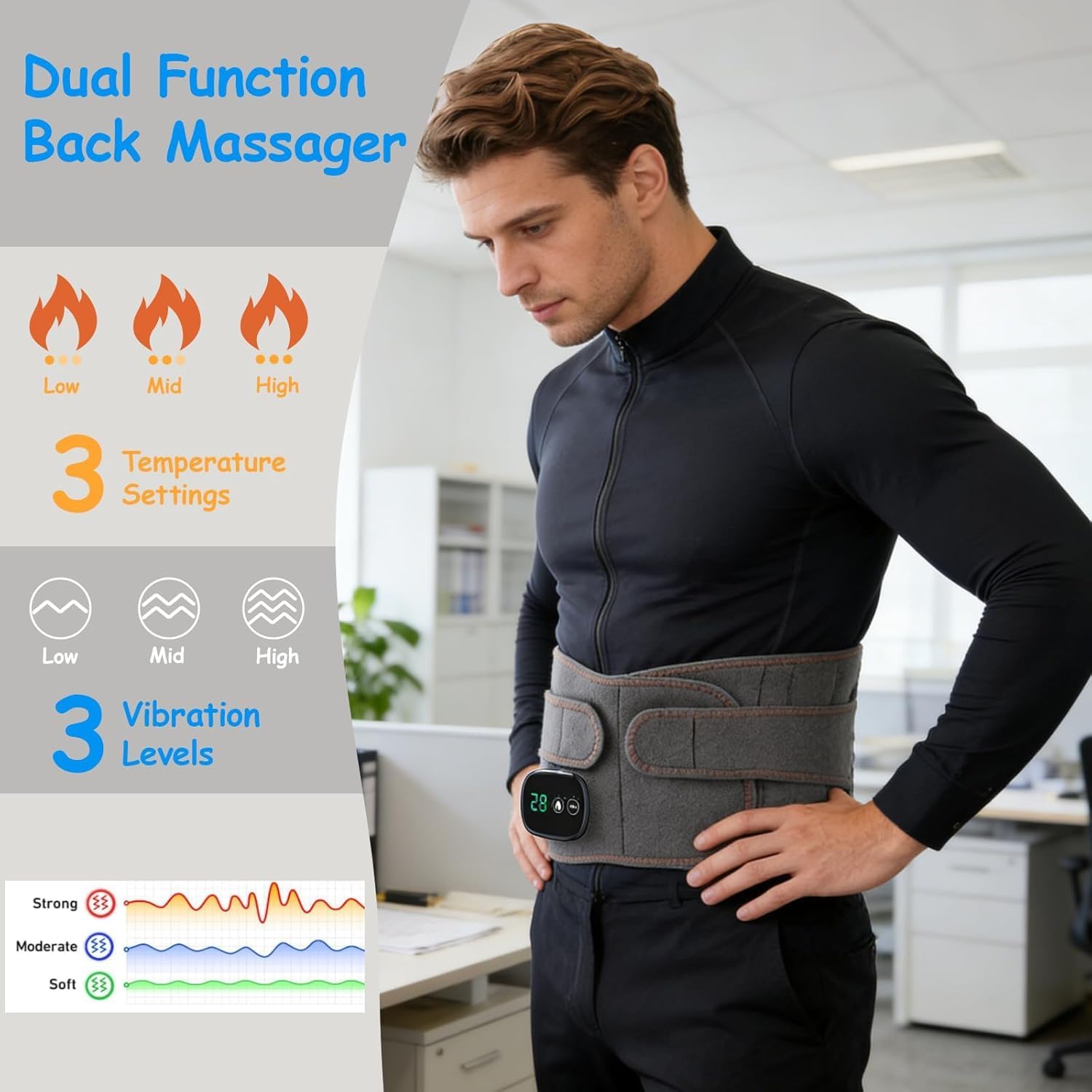Cordless Heating Pad for Back with Massager, Portable Lower Back Massager with Heat Vibration 3 Levels Adjustable, Thoughtful Mother's Day Father's Day Anniversary Birthday Gifts for Mom Dad Women Men