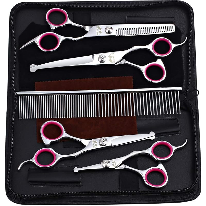 Kit de Tesouras para Tosa de Cães e Gatos com Pontas Arredondadas iSeaFly, Rosa