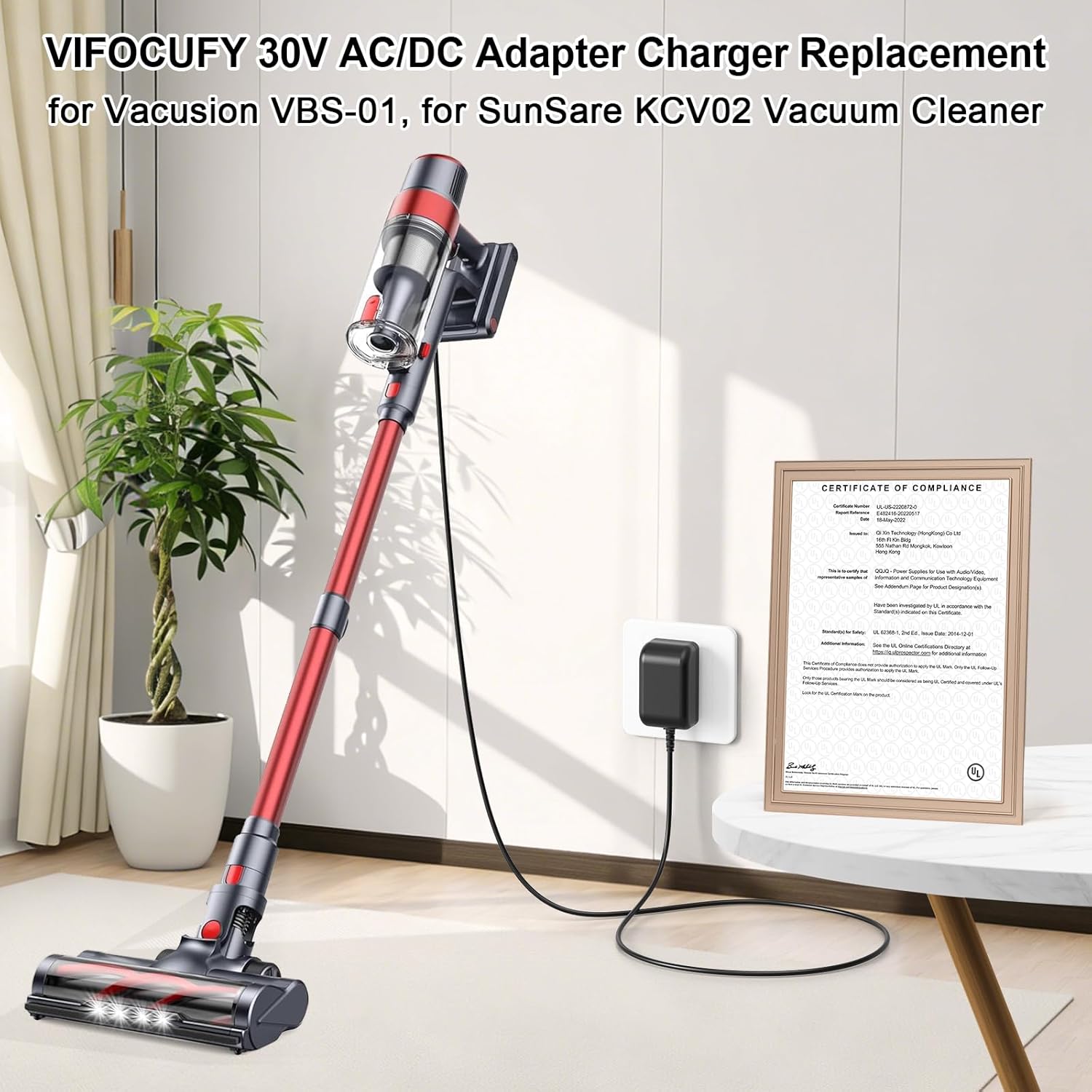 30V AC Adapter Charger for 25.9V Battery Vacuum Cleaner, Charger Replacement for Vacusion VBS-01, for SunSare KCV02 25.9V Lithium Ion Battery Cordless Stick Vacuum Cleaner Power Cord Supply - Image 2