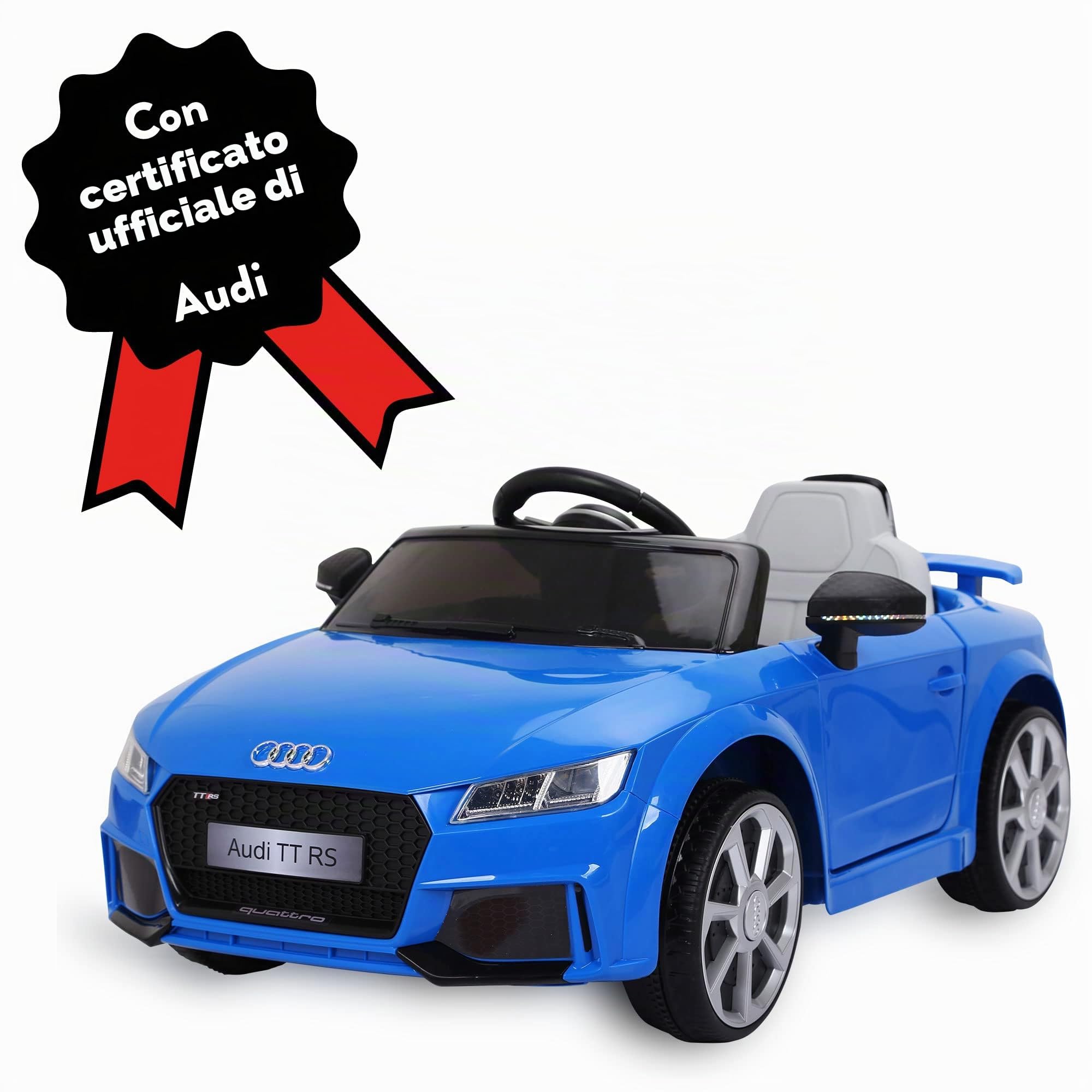 FEBER Audi TT RS Blue R/C, auto elettrica 1 posto, radiocomandata, con dettagli auto: fari con luce, 2 marce, per bambini/e da 3 a 8 anni, Famosa (800013441)