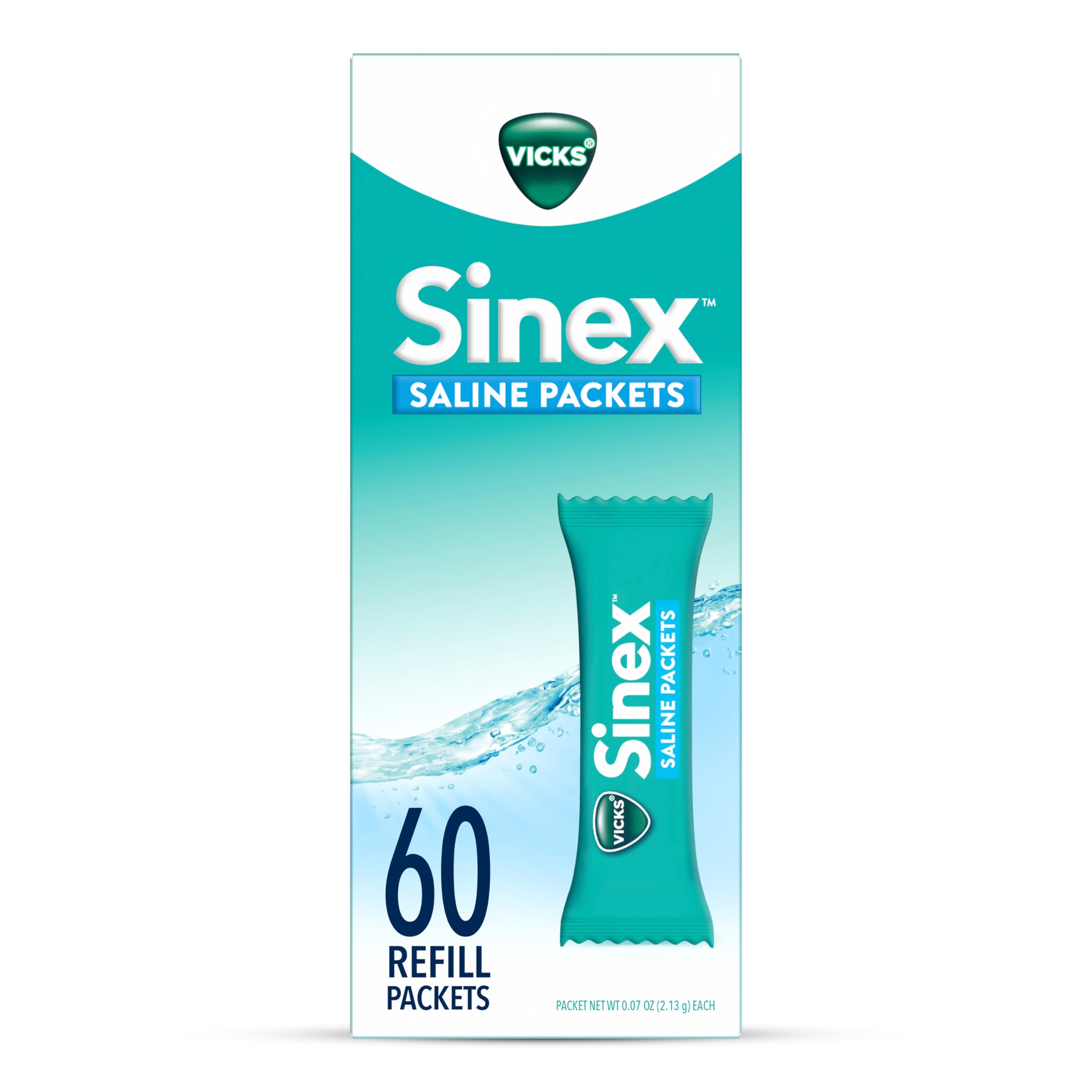Vicks Sinex Saline Nasal Rinse Refill Packets, Flush Out Mucus & Allergens, Fast & Effective Relief for Everyday Congestion from Sinus & Allergy, 60