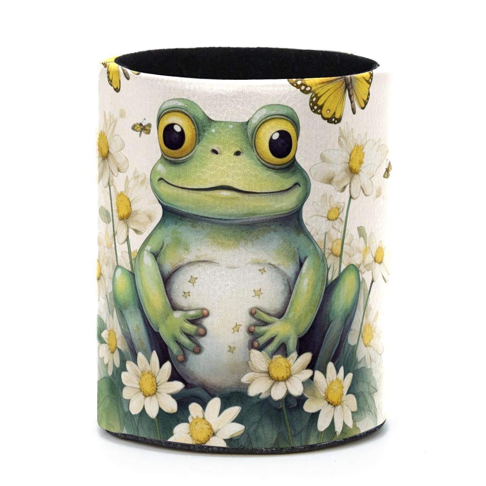 VAPOKF Round Pencil Holders for Desk, Watercolor Frog Pen Holders Pen Pot Makeup Brushes Storage Desktop Stationery Supplies Organiser for Home Office