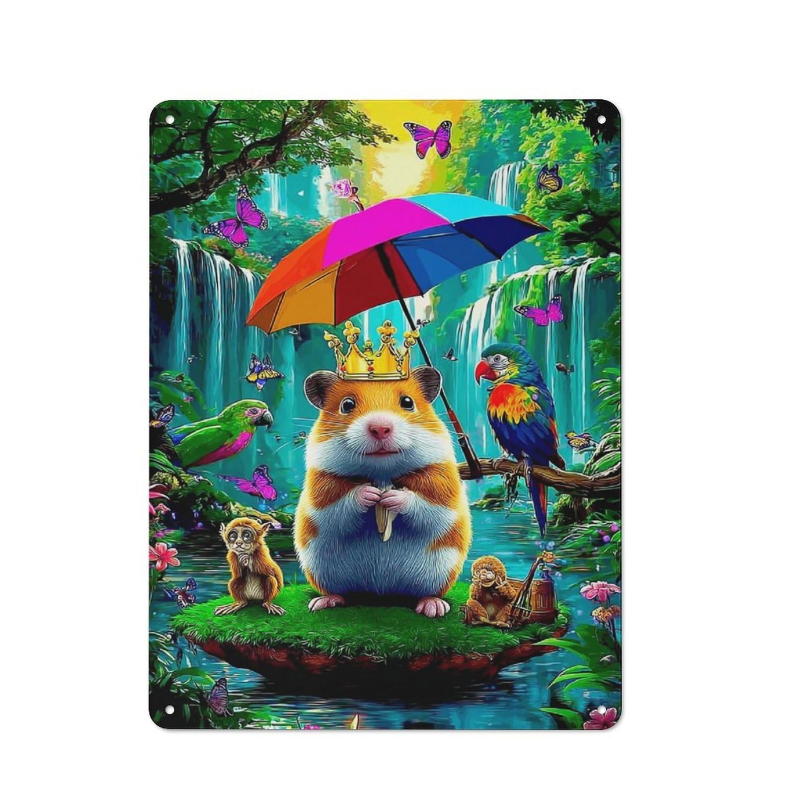 Junmoney Royal Hamster In A Fantasy Forest Metal Wall Sign 40X30cm Featuring For Café Or Home Bar, A Winter Wall Decor Update For Hospitality Decor Collectors