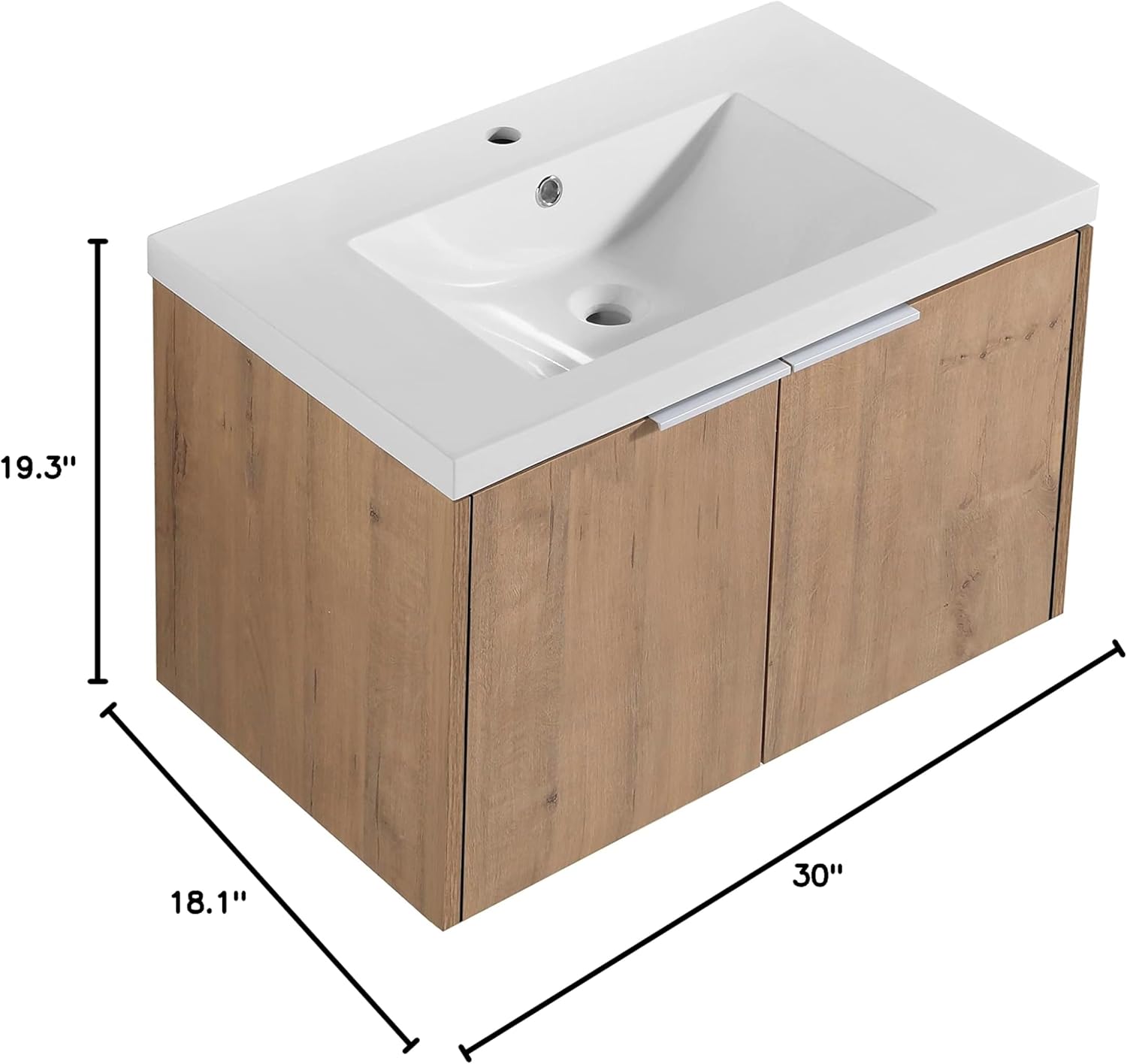 30'' Wall Mounted Bathroom Vanity with Resin Sink Modern Single Bathroom Vanity with Top Basin & Soft Closing Door Storage Cabinet Bath Cabinet for Bathroom (Oak White-30'')