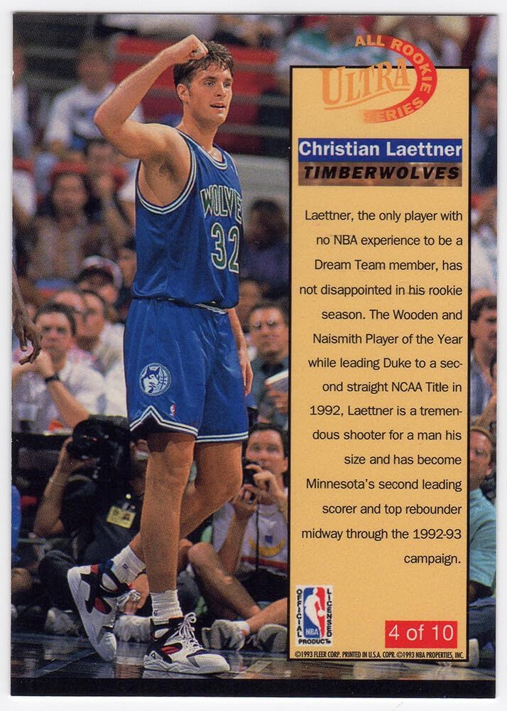 Christian Laettner Signed Timberwolves 1992-93 Fleer Ultra Rookie Series Basketball Card #4