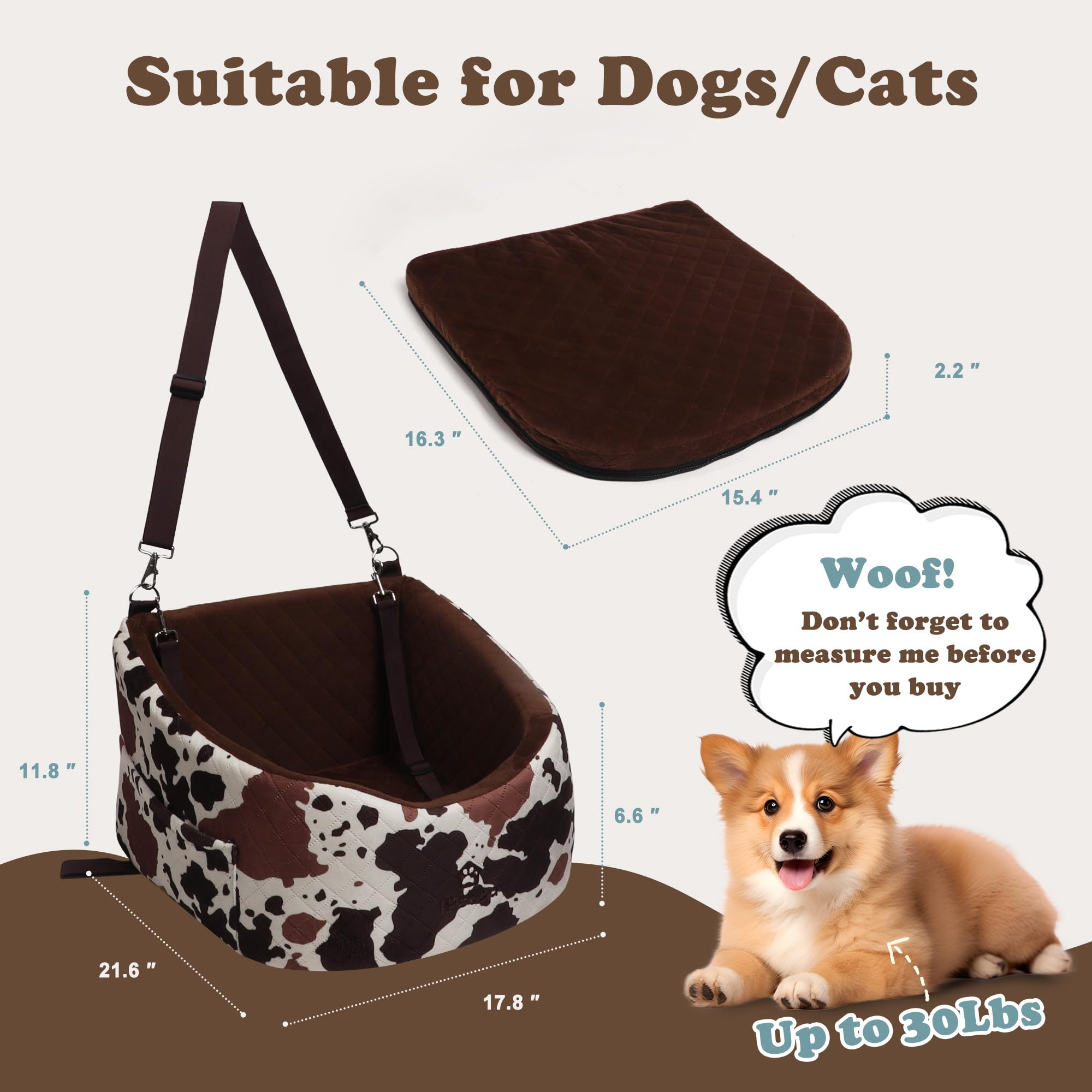 Asiento Perro Coche para Perros Pequeños y Medianos Transportin Cama de Viaje para Mascotas, Delantero o Posterior, hasta 15 kg