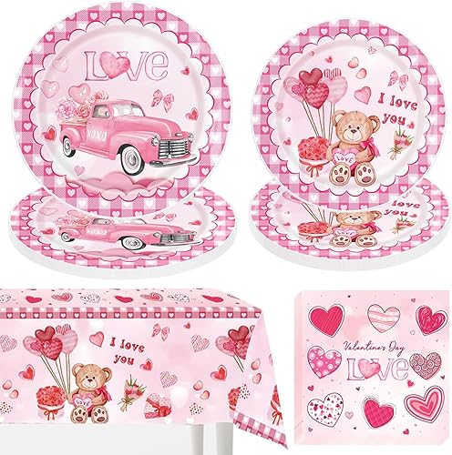 GPWXYYY Decoración de fiesta del día de San Valentín, el juego de vajilla para fiesta del día de San Valentín incluye 1 mantel, 10 platos de 7 disponible en Yaxa Venezuela