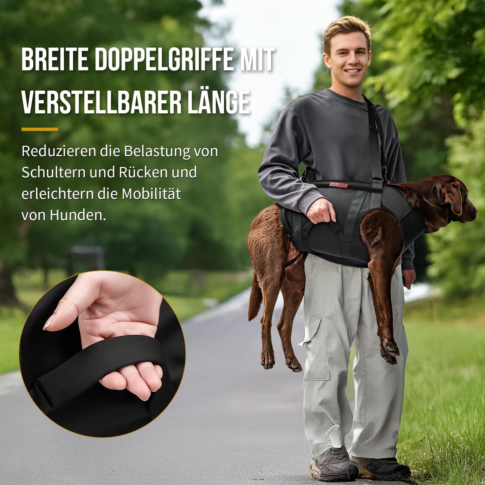 OneTigris Tragegeschirr für Hunde,MOBILIFT Ganzkörper Unterstützungsgeschirr Tragehilfe für ältere & Rehabilitierende Hunde, Gelenkschonend, Verstellbar mit Gepolsterten Gurten & Tragegriffe XL