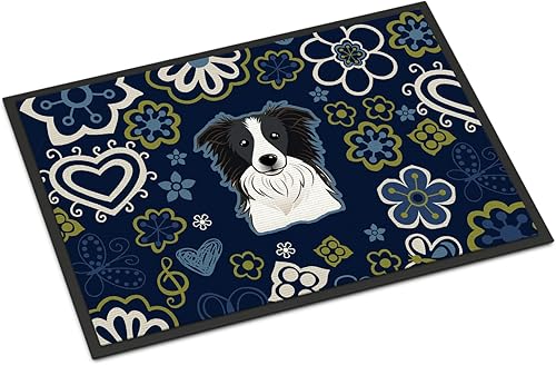 Miniatura 122 de Caroline's Treasures BB1449JMAT - Tapete de bienvenida de carlino negro, 24 x 36 pulgadas, tapete azul para puerta delantera, para interiores