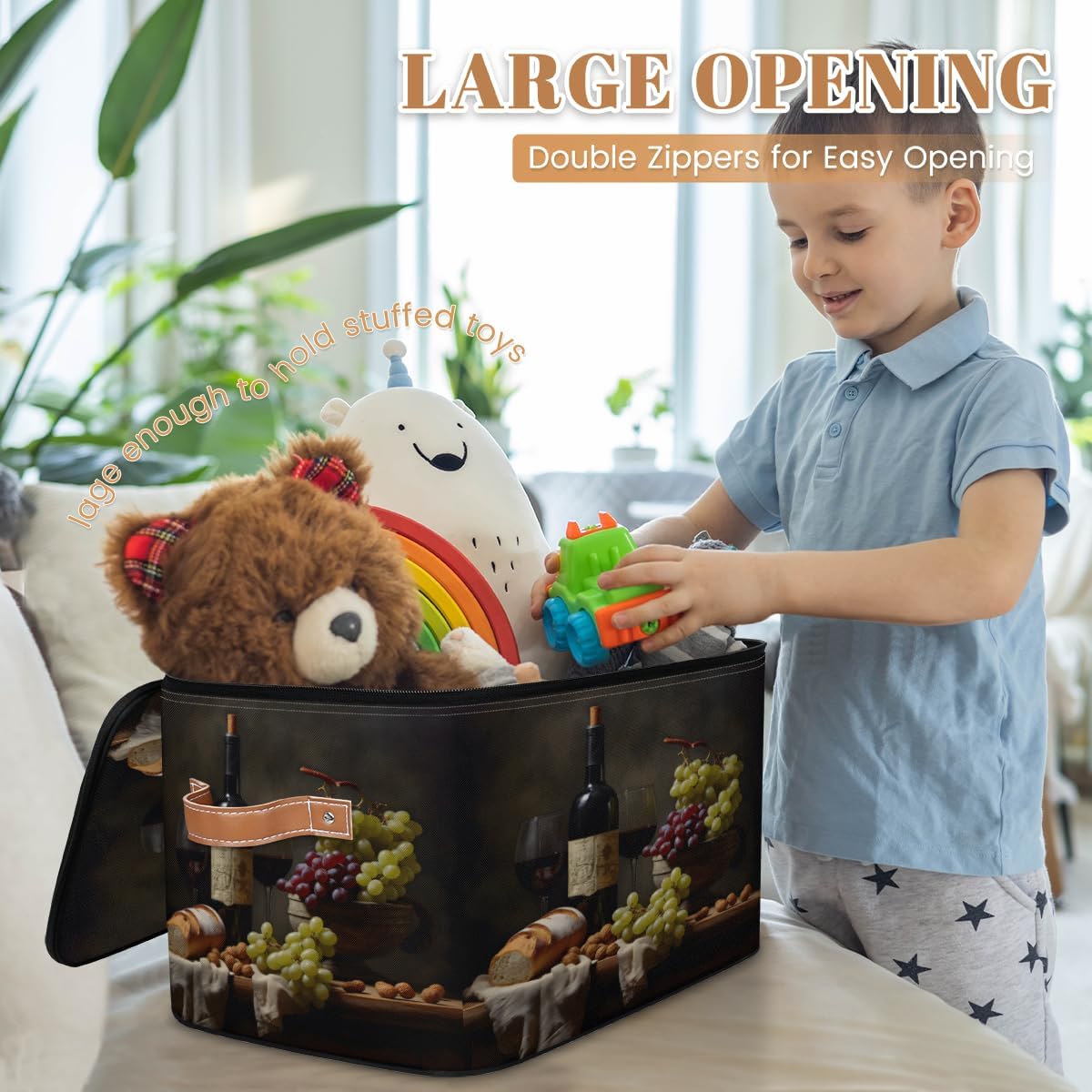 Storage Bin Set of 2 Grape Red Wine Storage Basket with Zipper Lid & Handle Foldable Closet Shelf 2 Pack Cloth Organizer Basket Cube Bins Clothes Organizer for Bedroom, Nursery