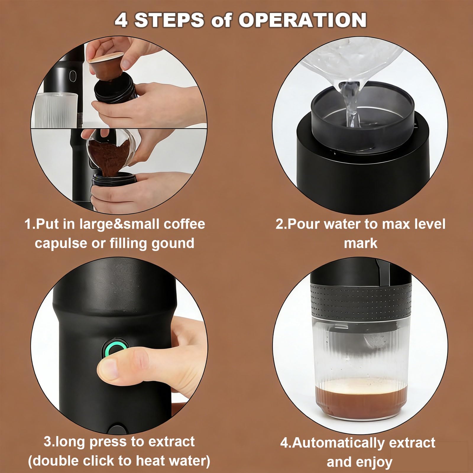 Cafetera eléctrica portátil 3 en 1 con batería de 7500 mAh, calentamiento rápido en 5 minutos, ideal para camping y viajes