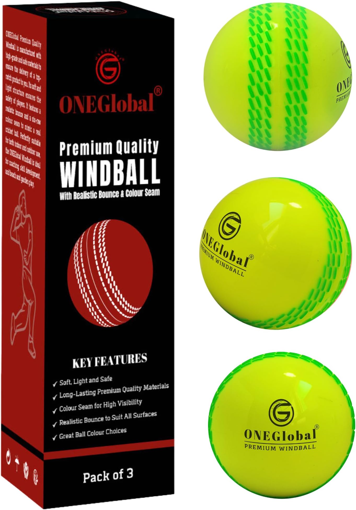 Premium Windball Soft Cricket Ball | Durable & Safe, Colour Seam, True Bounce & Swing | Wind Ball for Outdoor & Indoor Practice, Coaching, Garden & Beach Games