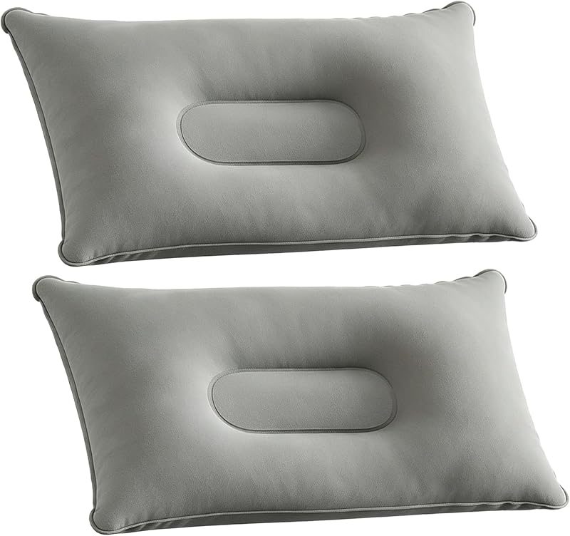 2 Pack Ultralight Inflatable Pillow Small Squared Flocked Fabric Air Pillow Beach Pillow for Hiking/Camping/Traveling/Napping/Desk Rest/Neck Lumbar Support, Gray