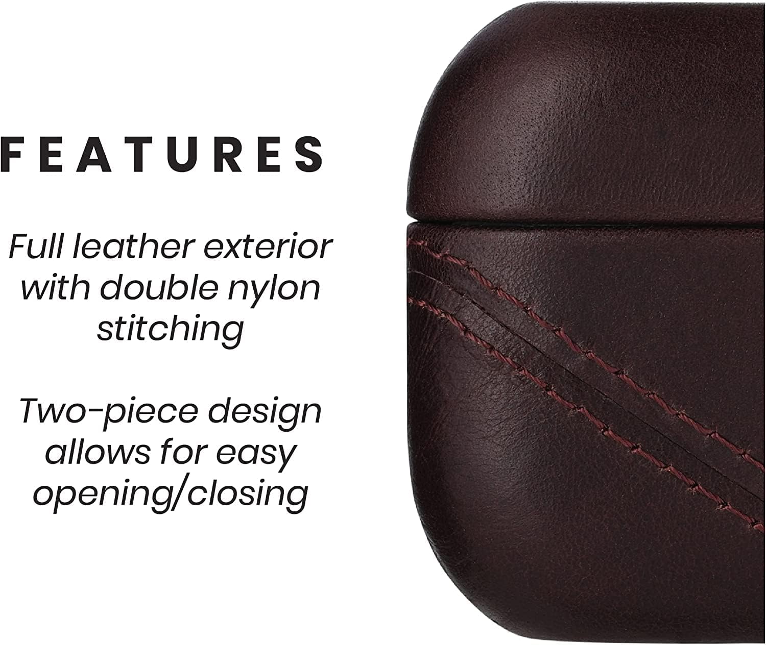 Bullstrap Premium Leather Case Compatible with Apple AirPods 3, Wireless Charging, Two-Piece Design (Bourbon)