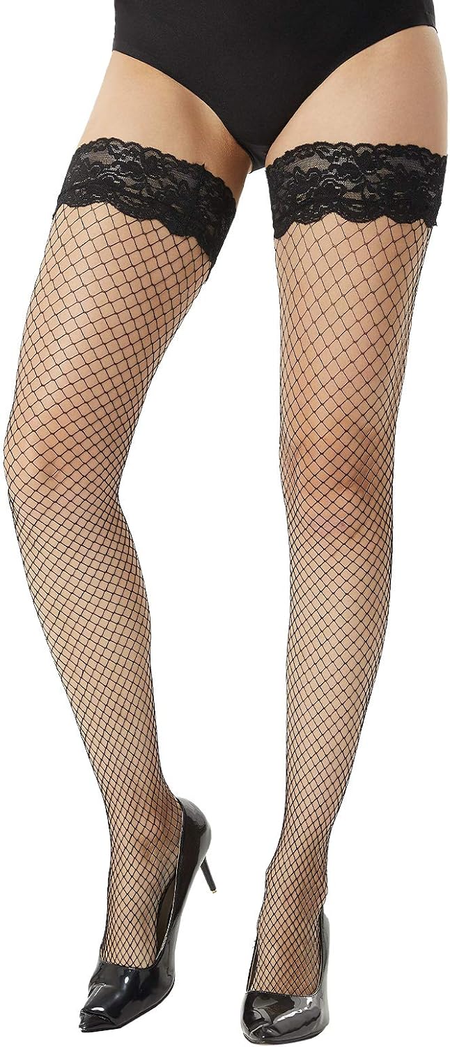 MANZI Fishnet Thigh High Stockings for Women Knee Highs with Silicone Lace Top : Amazon.co.uk 