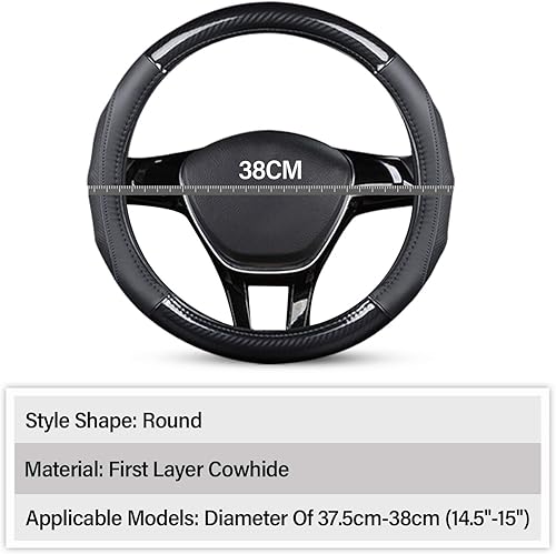 Miniatura 7 de Ergocar Funda deportiva de fibra de carbono y primera capa de piel de vacuno antideslizante para volante de automóvil, protector universal para