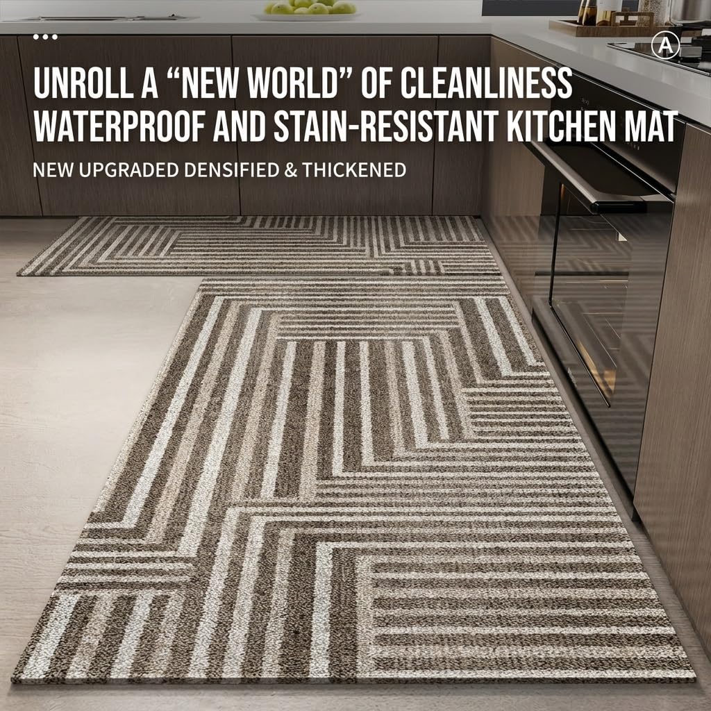 Tapis de Cuisine géométriques industriels – Tapis Anti-Fatigue Anthracite/Gris avec Rayures et Patchwork, antidérapant for évier de Cuisine, buanderie(Gray,50x180CM)