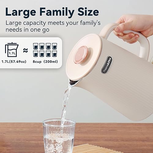 Miniatura 3 de Nueve&Five Hervidor eléctrico grande de 1.7 L (57 onzas), perfecto para más de 7 tazas de té y café, hervidor de té eléctrico grande de doble pared