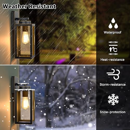 Miniatura 2 de Paquete de 2 lámparas de pared para exteriores, faroles impermeables y modernos, dispositivos de iluminación para porche, con casquillo E26 y bronce