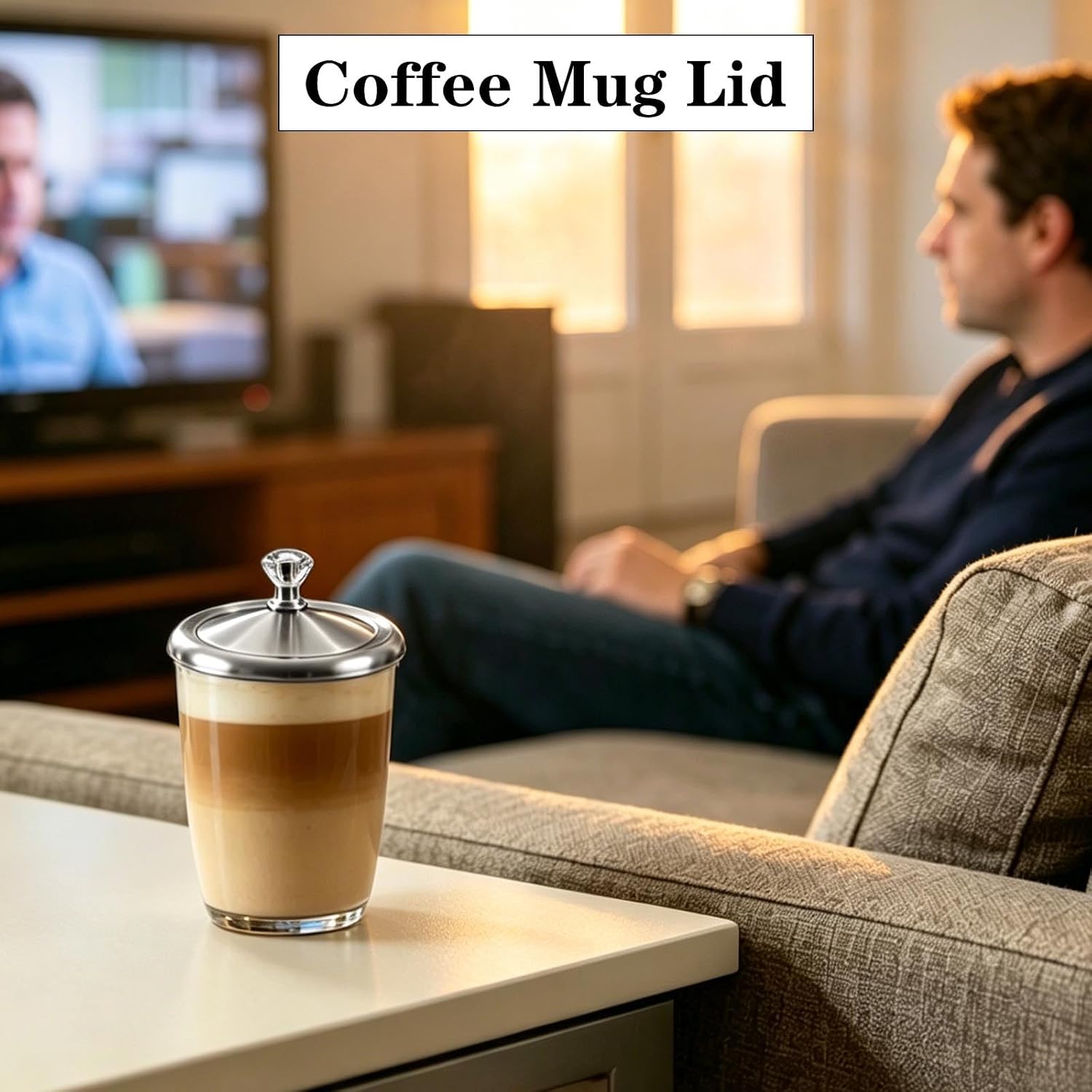 2Pcs Stainless Steel Coffee Lid, 4.2 Inch Metal Cover with Contoured Handle, Universal Drink Protector for Tea & Coffee, Daily Kitchen Use, 10.5CM, Silver​