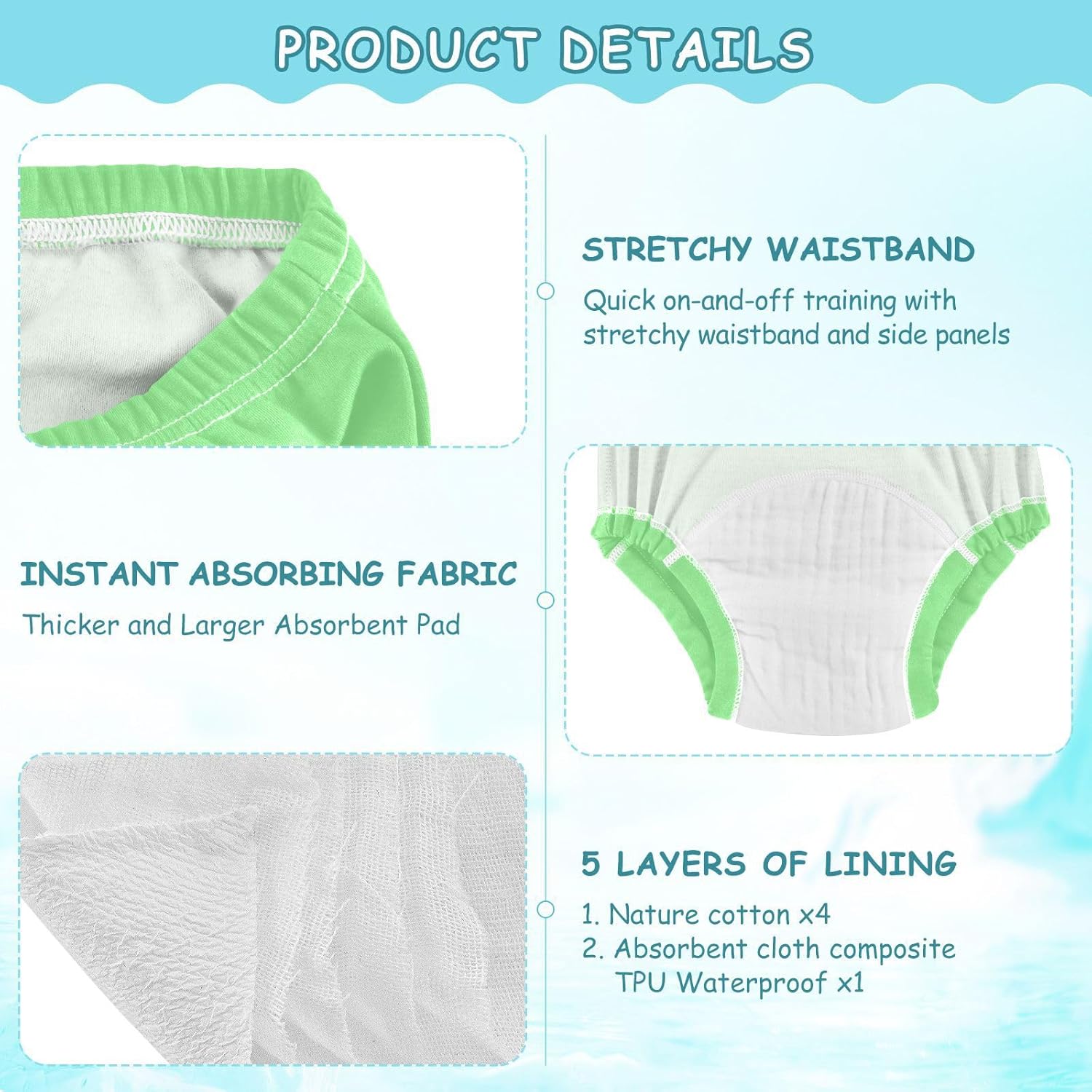 Little Girls Toilet Training Pants Leakproof Night Time Potty Training Underwear Potty Training Underwear for Toddler Boys 2T Palegreen