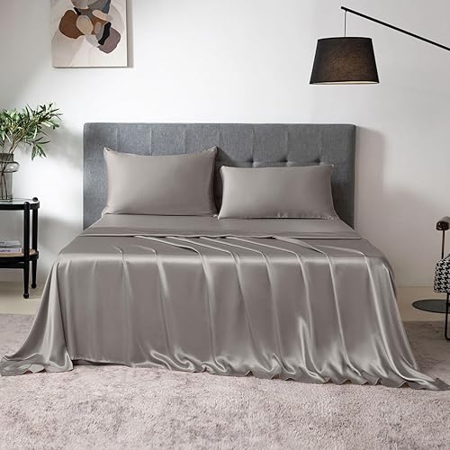Miniatura 9 de THXSILK Sábanas de seda tamaño completo, 19 Momme 100% seda morera, juego de 4 piezas sin costuras sábana bajera ajustable  suave, ligero, lavable a
