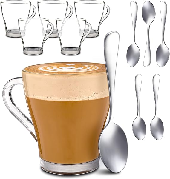 Cosumy 6 tasses à cappuccino en verre avec cuillères incluses