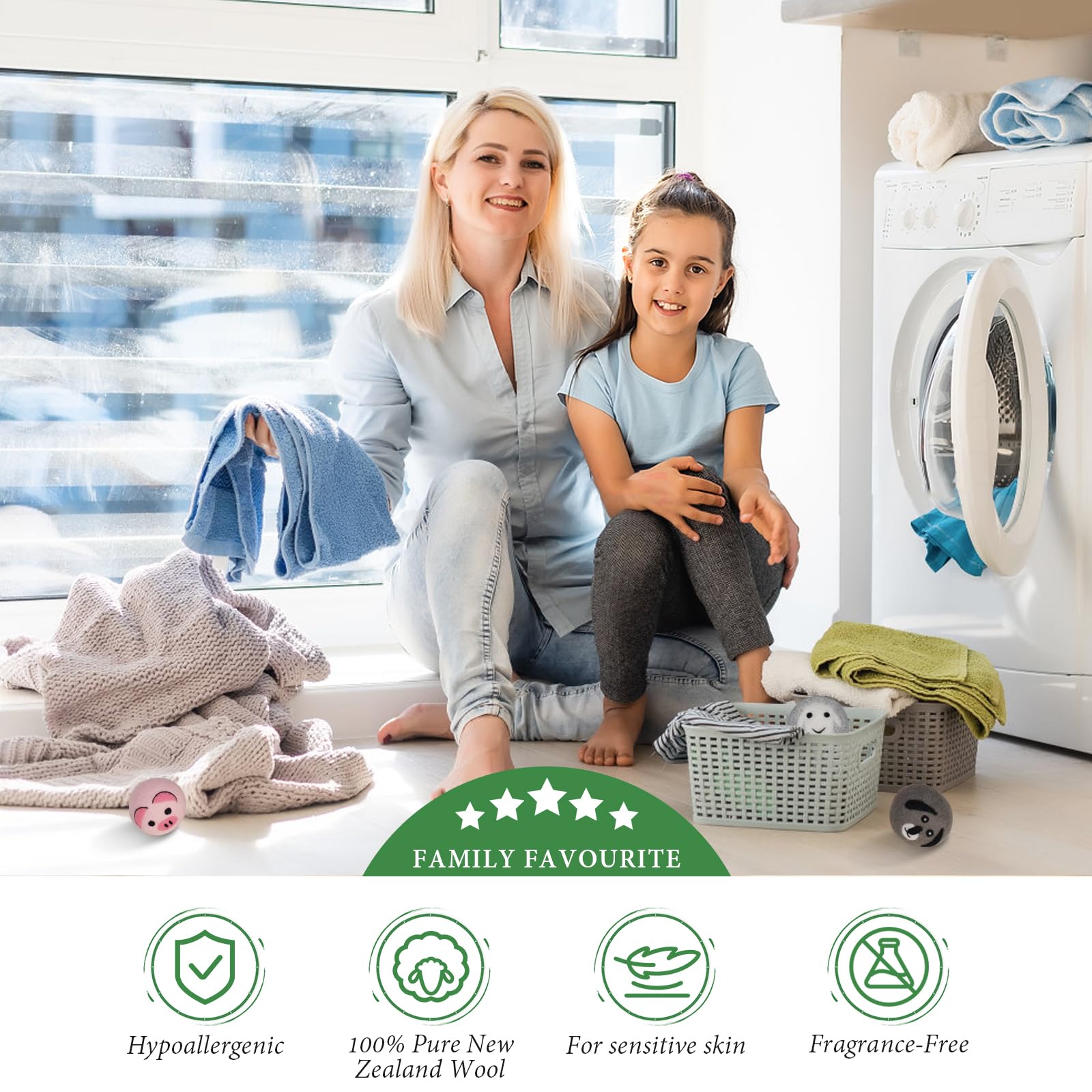 Bolas secadoras de lana XL, paquete de 6 bolas ecológicas para secadora, reutilizables, suaviza la ropa de forma natural, reduce el tiempo de secado y la estática, no más hojas de secadora con bolsa