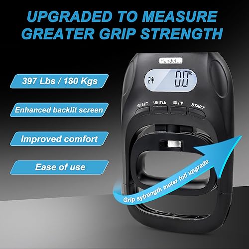 Miniatura 8 de Handeful Medidor dinamómetro de fuerza de agarre de 397 libras, medidor de empuñadura, ejercitador de mano para deportes, escuela y uso doméstico