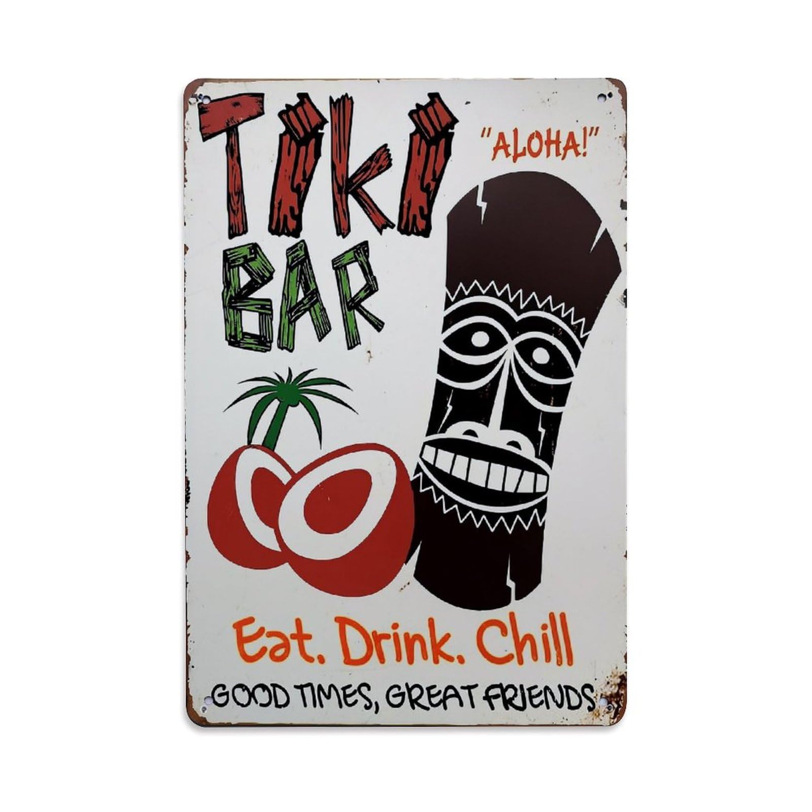 Jdyaojiesheng Vintage Tiki Bar Coconut Palm Tiki Mask Tin Sign Retro Metal Wall Decor Metal Poster, Home Bar Garage Farmhouse Cafe Wall Art Decoration 8X12inches