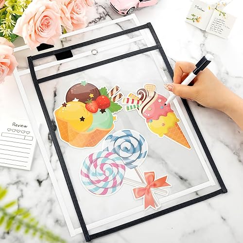 Miniatura 4 de 120 bolsillos transparentes de borrado en seco, fundas de plástico para papel, de 14 x 10 pulgadas, reutilizables, soporte para documentos, soportes