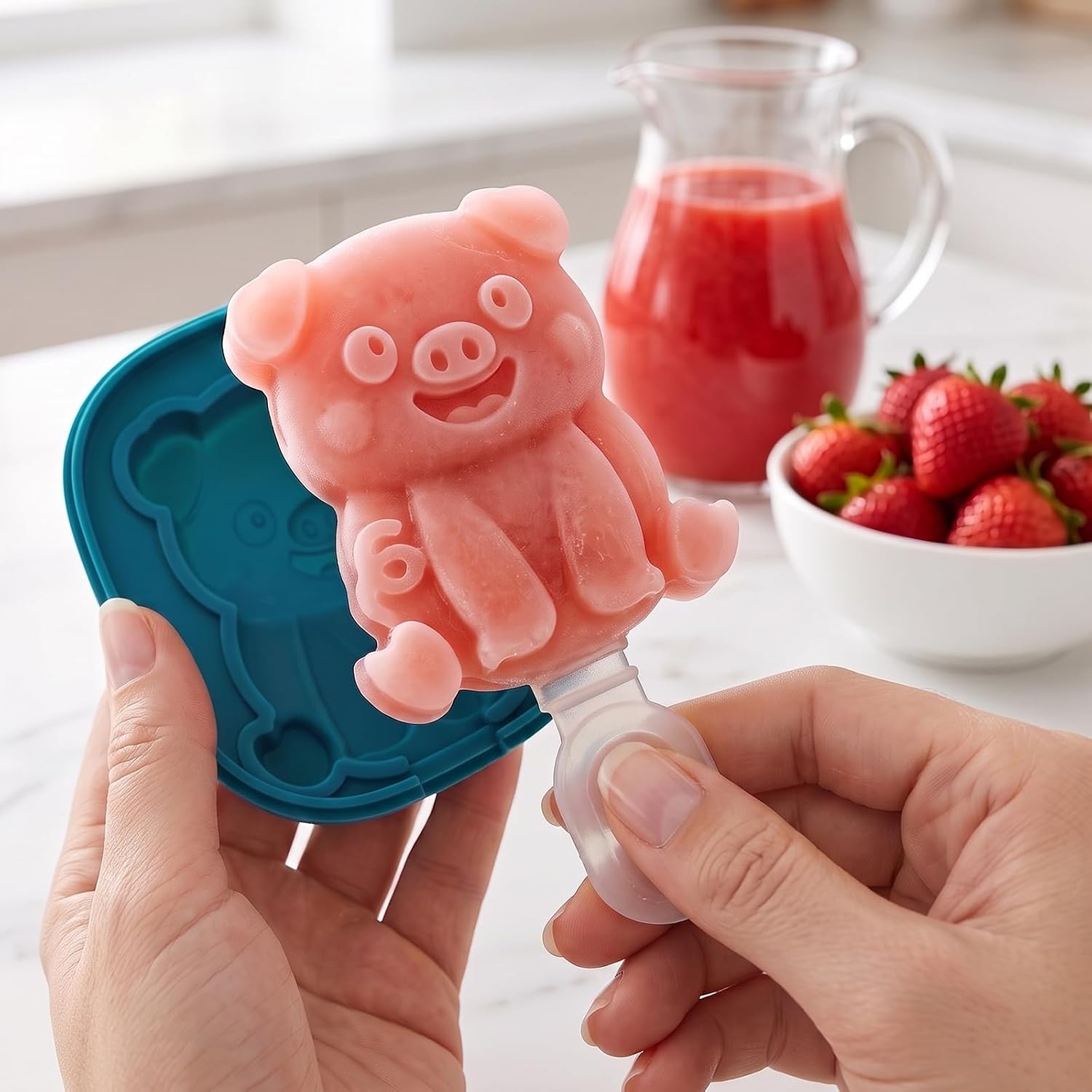 Silicone Popsicle Molds, 6 Pack Animal Ice Pop Molds with Sticks & Lids, BPA Free, Drip Guards, Stackable, Dishwasher Safe and Easy Release - Pig, Dog, Frog, Penguin, Cow, Monkey