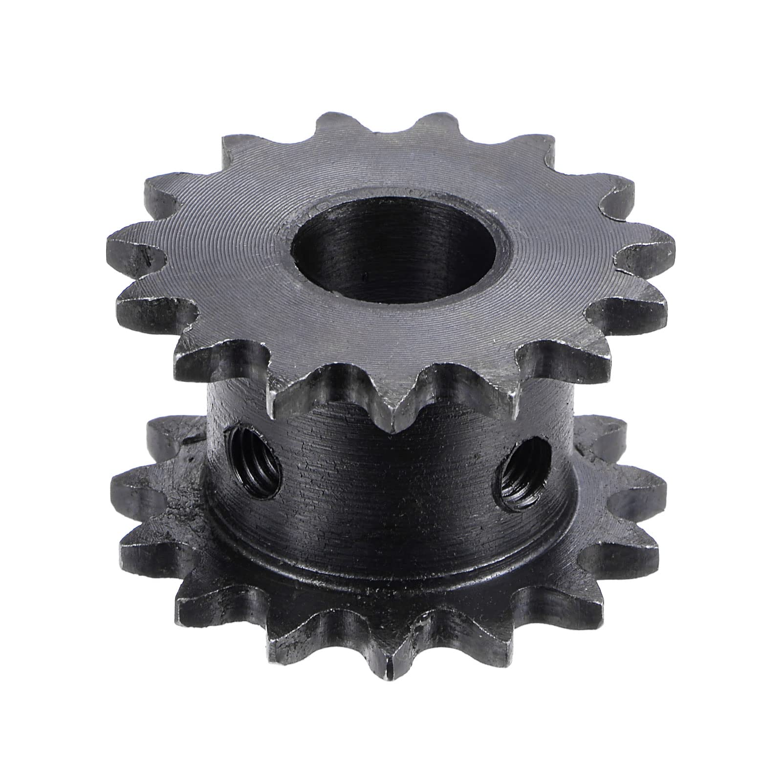 sourcing map 15 Dent #25 Chaîne Rouleau Pignon, Double Brin 1/4" Pas, 12mm Alésage Noir Oxyde C45 Carbone Acier pour ISO 04C Chaînes