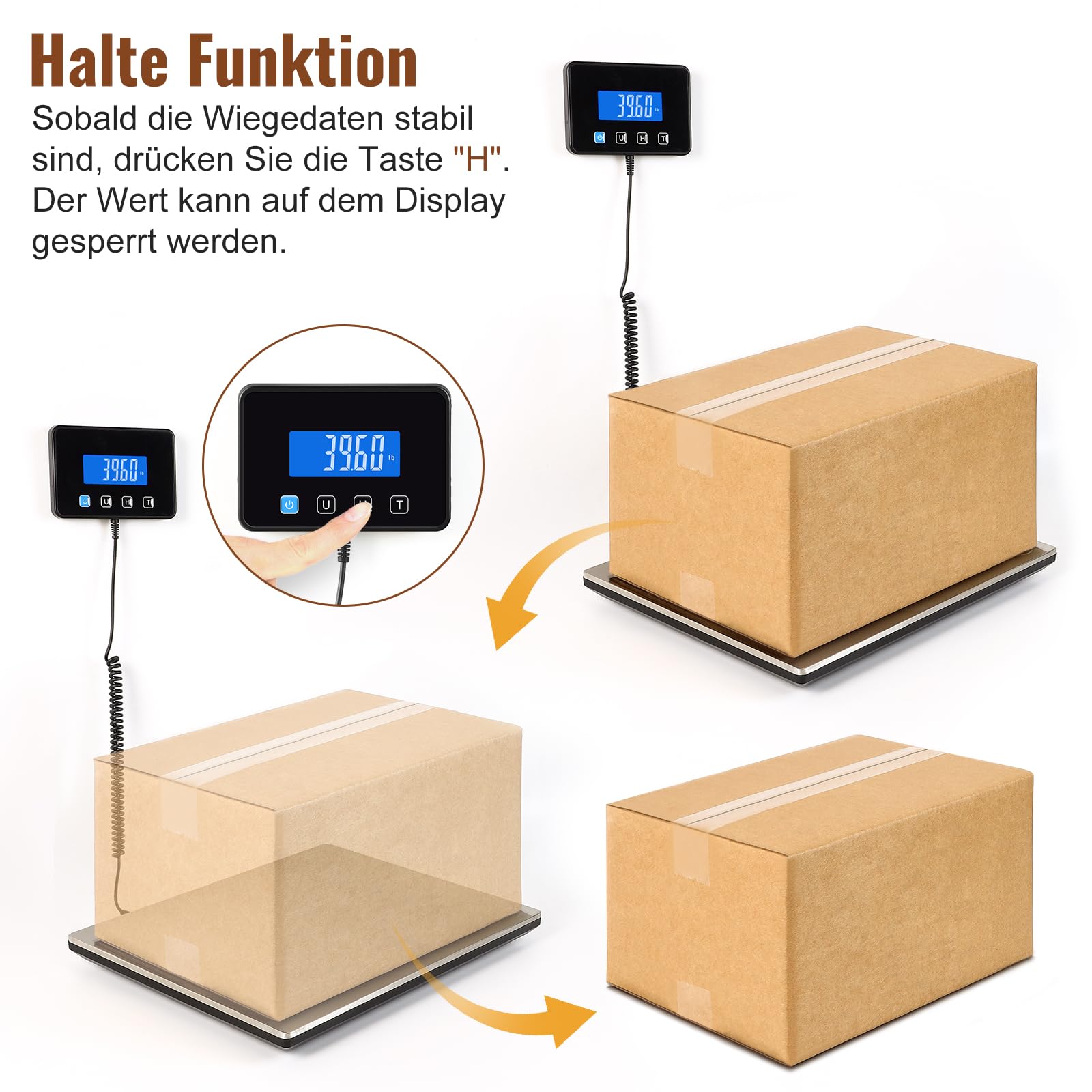 Miseyo Paketwaage, 300kg/20g, Hochpräzise Plattformwaage aus Edelstahl, Postwaage mit LCD/Halte/Tara Funktion für Pakete, Gepäck, Lagerhaus,Unternehmen, Inklusive Batterien&Typ-C