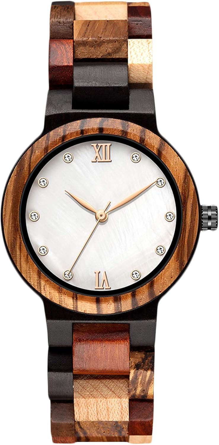 RORIOS Women's Wooden Analogue Quartz Watch with Wooden Strap Elegant Natural Watches Fashion Watch for Ladies Women