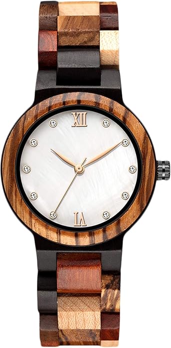 RORIOS Womens Wooden Analogue Quartz Watch with Wooden Strap Elegant Natural Watches Fashion Watch for Ladies Women