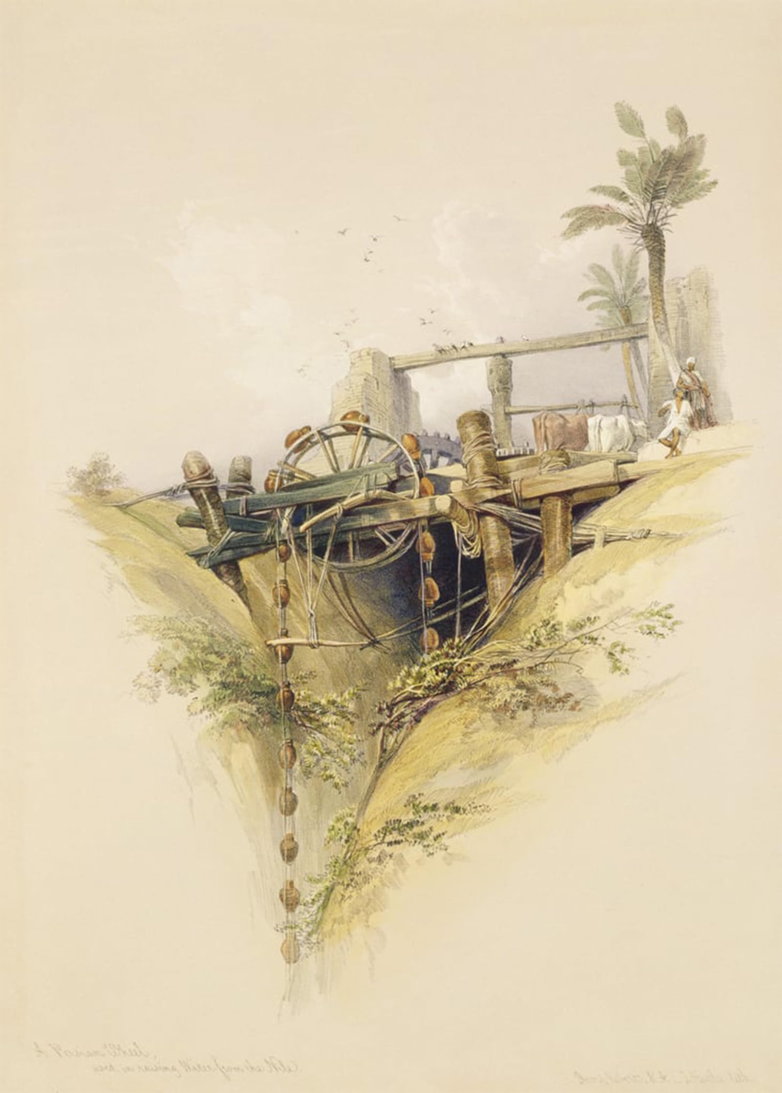 RZHRHJES Vintage Wall Art Picture on Canvas Wall Art Poster a Persian Water Wheel Used in Raising Water by David Roberts Canvas Poster for Home Decor 60x90cm