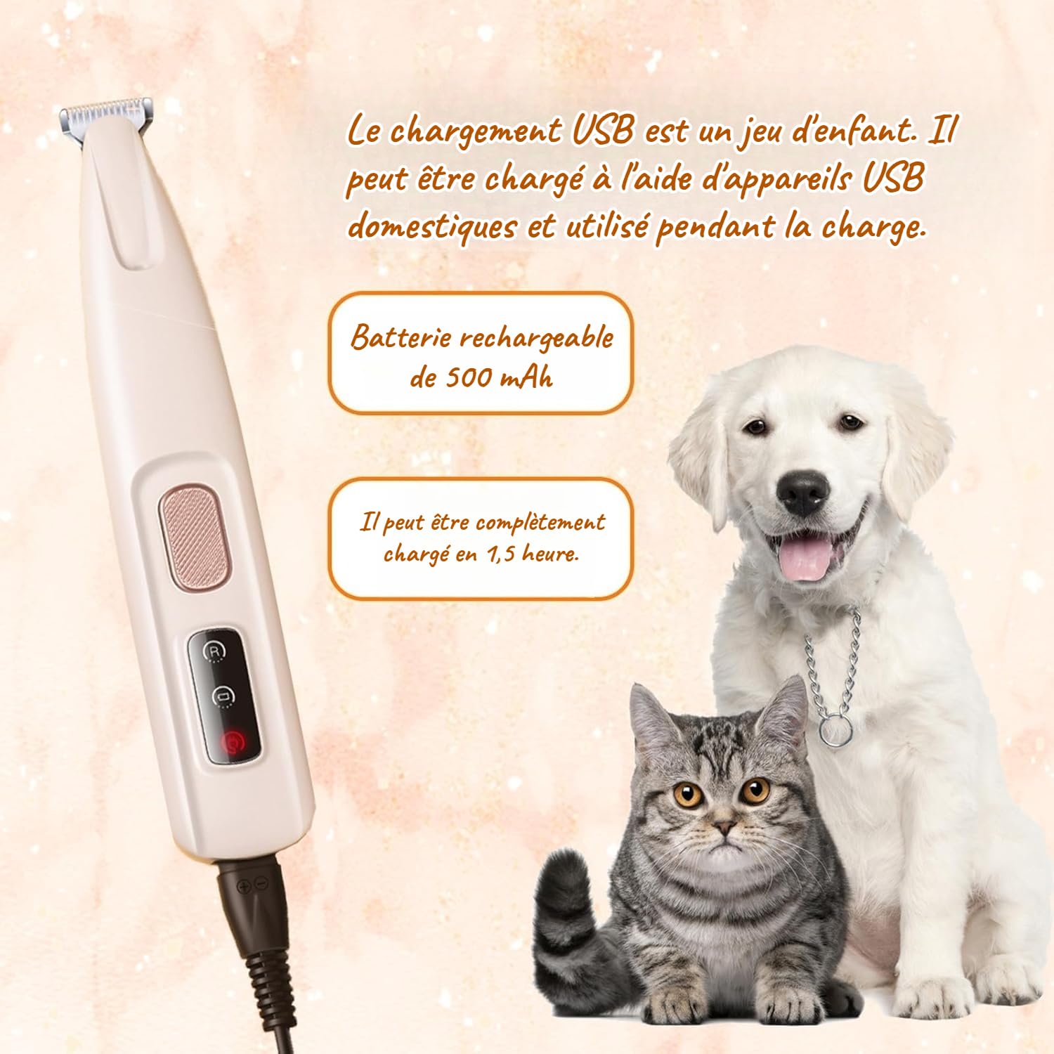 Tondeuse De Toilettage GrosMatou tondeuse pour chat Silencieuse Coupe Poils Animaux Avec Lumière LED étanche Suitable for kittens and puppies (1PCS)
