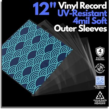 Vinyl Record Sleeves, 4 Mil HDPE Outer Sleeves, Clear, 50 Pack