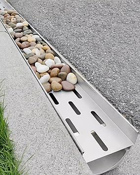 Outdoor Channel Drain Kit, Trench Drainage Gutter for Cobble Stones Filling, Sewerage Gratings System with Stainless Steel GrateSize15x15cm5 7/8x5 7/8"