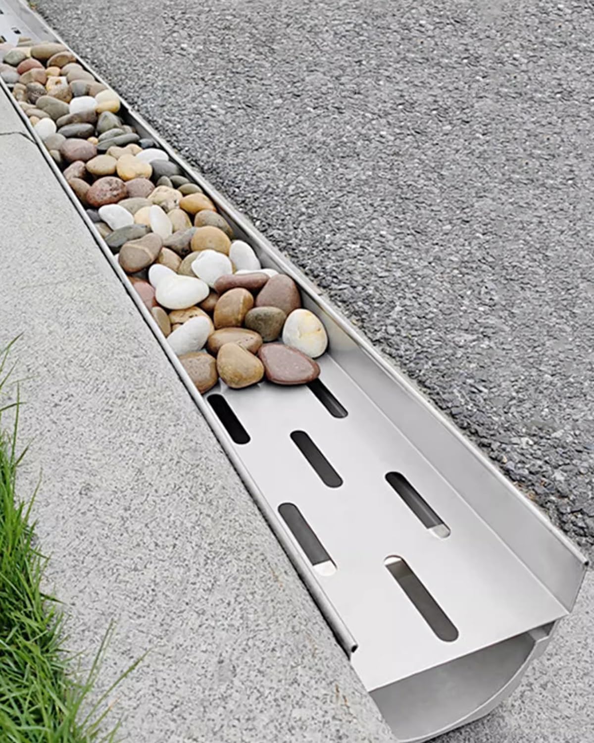 GJMSSMY Outdoor Channel Drain Kit, Trench Drainage Gutter for Cobble Stones Filling, Sewerage Gratings System with Stainless Steel Grate(Size:20x15cm(7 7/8x5 7/8"))