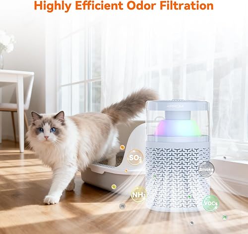 Miniatura 5 de AIRROMI Purificador de aire para mascotas para el hogar y el dormitorio, filtro de carbón activado HEPA, elimina la caspa y el olor de las mascotas,