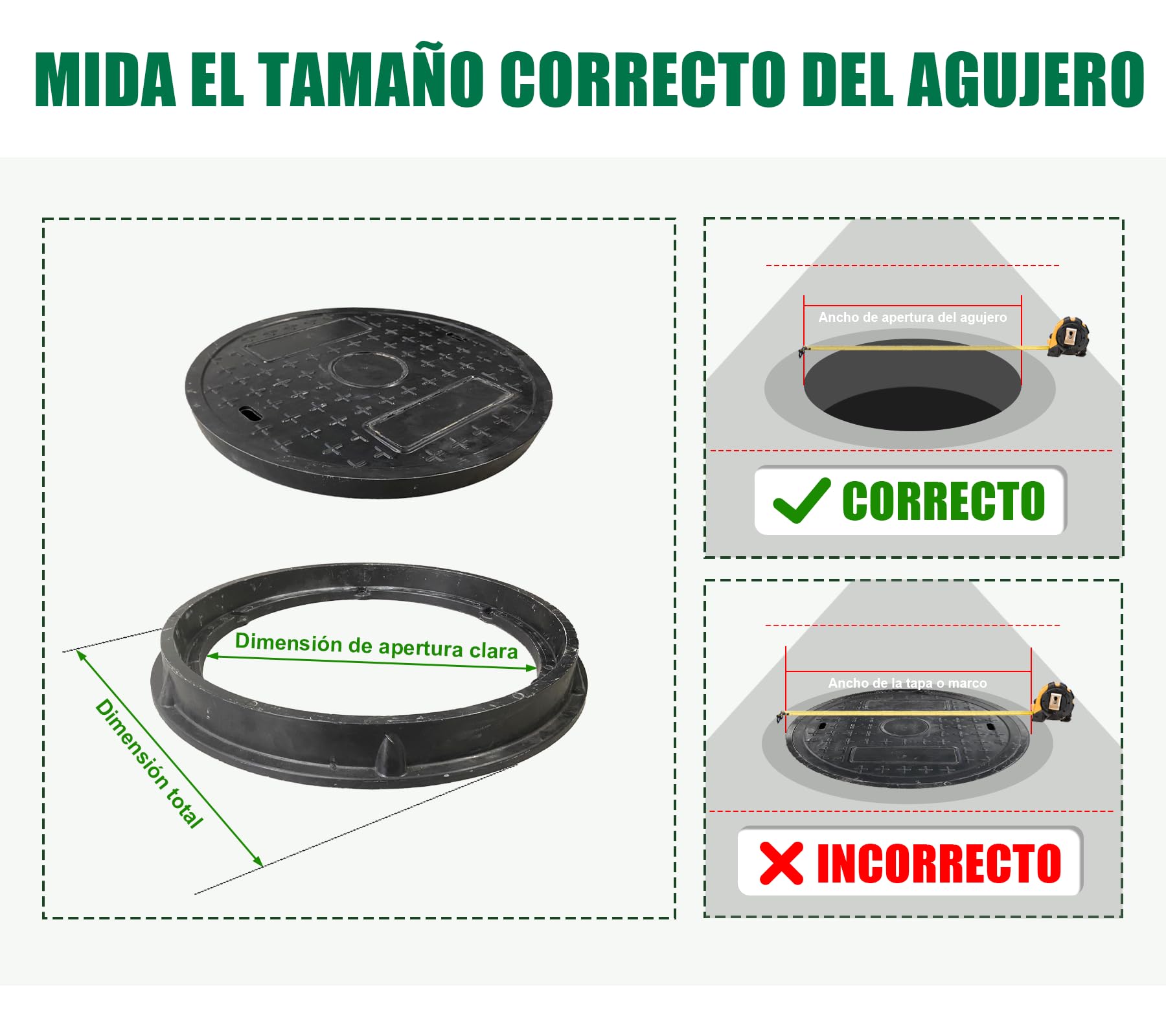 Ø 400 mm Cubierta de ojo redonda compuesta PRV, A15 Tapa de foso séptico de fibra de vidrio con marco, interior: Ø 270 mm para jardín, garaje, patio, pasillo