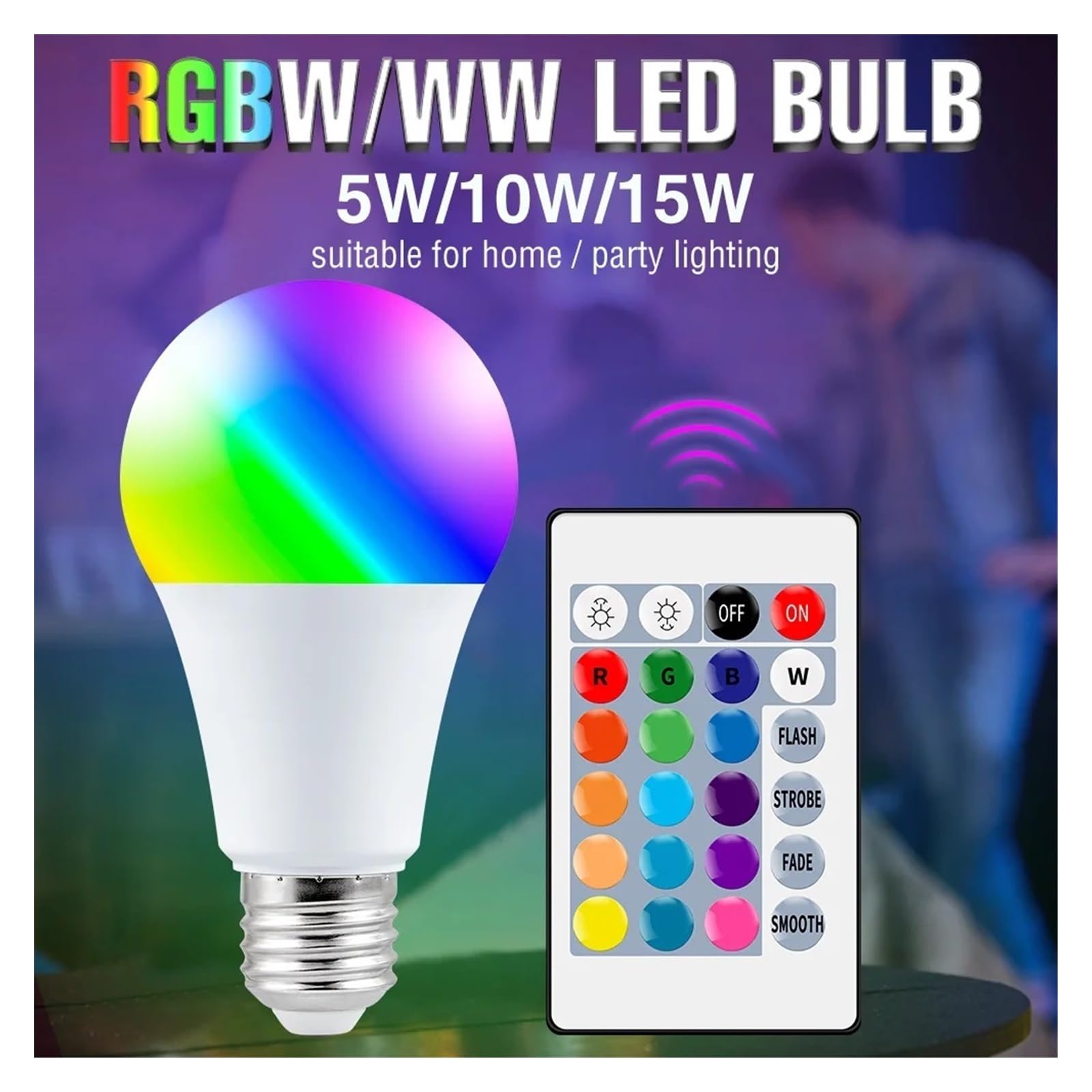 Générique Ampoule LED RGBWW 220 V E27 5 W 10 W 15 W 110 V 110 V 220 V avec télécommande (RGB-WARM-15 W)