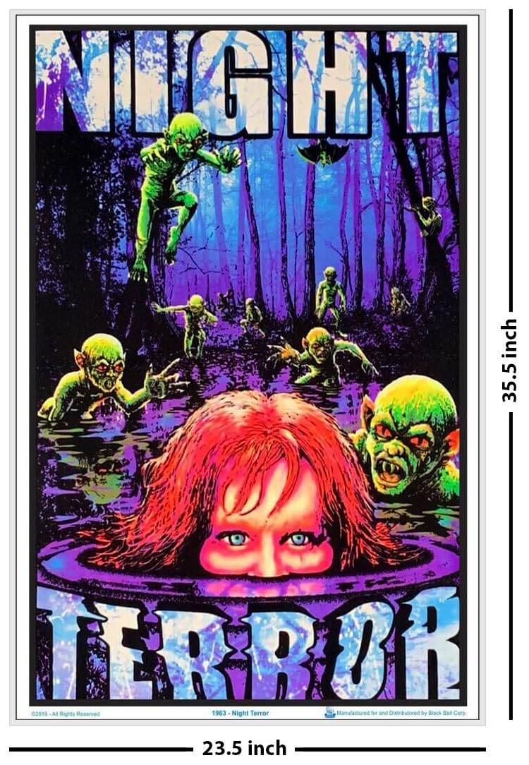 ビンテージ 　ホラーブラックライト　ポスター　NIGHT TERROR ポスター Amazon.com: Night Terror - Laminated - Blacklight Poster - 23.5